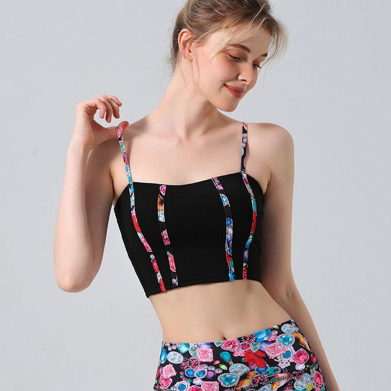 Export Cross-Border Colorful Thread Patchwork Nude Feel Sports Bra Underwear Running Beautiful Vest Gym Yoga Clothing Top Women