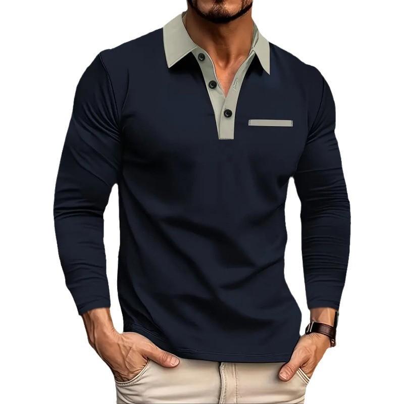 Spring Autumn Men Clothes Long Sleeve Lapel Golf Polo Shirt Men Business Casual Fake Pocket Polo Shirt Tops