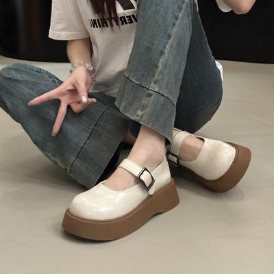 Thick-soled Small Leather Shoes Women's 2025 New Summer and Autumn Versatile Shallow Mouth Mary Jane Shoes Autumn French with Skirt Single Shoes