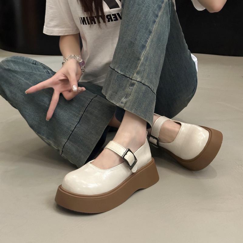 

2025 season new big head platform Mary Jane shoes shallow mouth single shoes women s Japanese jk height increase casual small leather shoes women 40 бежевый