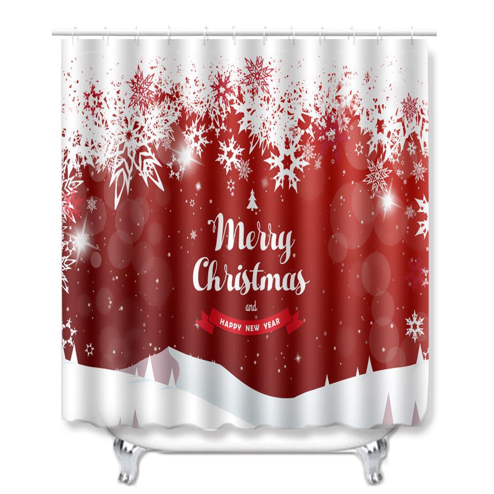 Christmas Bathroom Non-Slip Door Mat, Shower Curtain Floor Mat Combination Four-Piece Toilet Absorbent Carpet