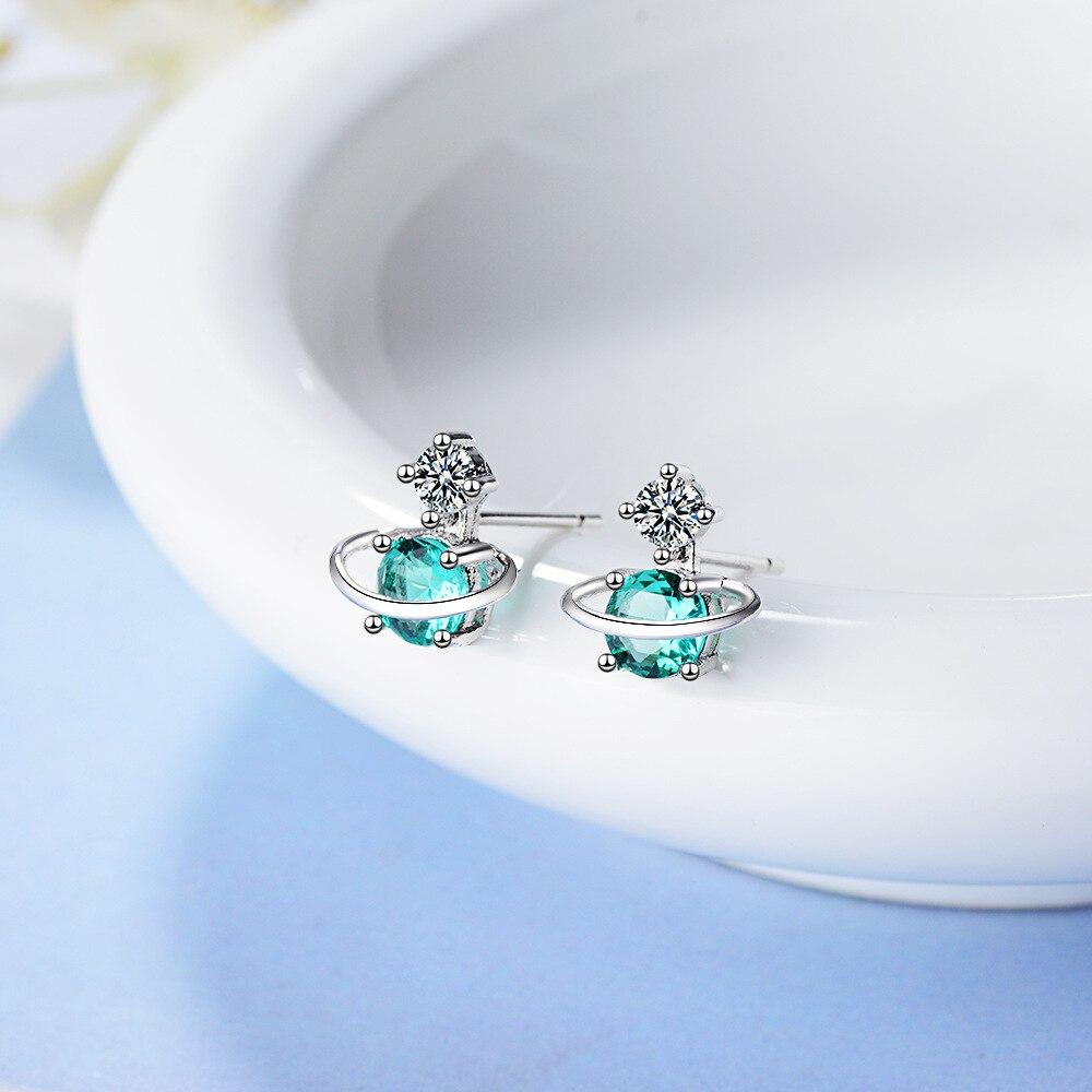 Green Planet süße kleine Universum 925 Sterling Silber Temperament Persönlichkeit Mode weibliche Ohrstecker SEA297