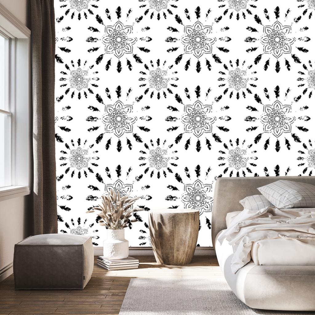 Black and white Indian pattern wallpaper for living room and bedroom 50x1000