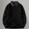 Herren Neuankunft Revers 2-in-1 Langarm Einfarbig Plus Samt Dick Gestrickter Pullover