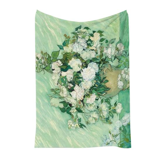 Oil Painting Nap Blanket, Soft Warmth Double-Sided Flannel, Digital Print Shrink-Resistant Machine Washable Office Travel Throw Blanket
