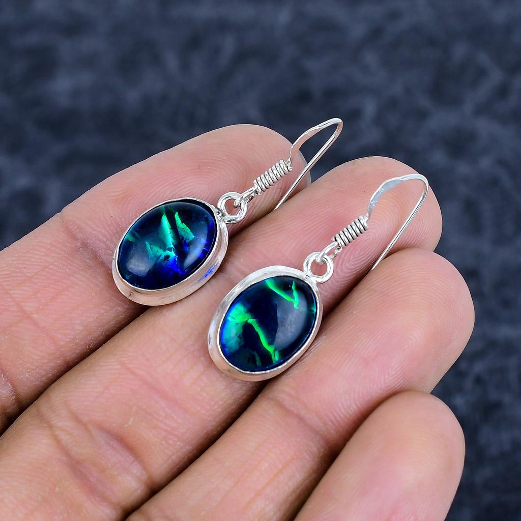 Blue Triplet Opal Gemstone 925Sterling Silver Jewelry Earring 1.38" M-3158