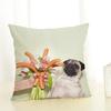 Funny Cartoon Pug Dog Printed Cushion Cover Linen Pug Dog Food Decorative Pillowcase Sofa Party Home Decor Sofa 45X45Cm