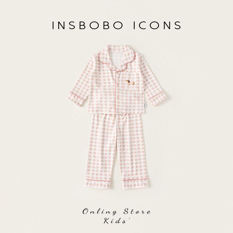 Insbobo Kidsren s Pajamas 2026 Spring New Style Girls Home Clothes Trendy Suits Boys Spring & Fall Clothes Trendy Pink lattice 80