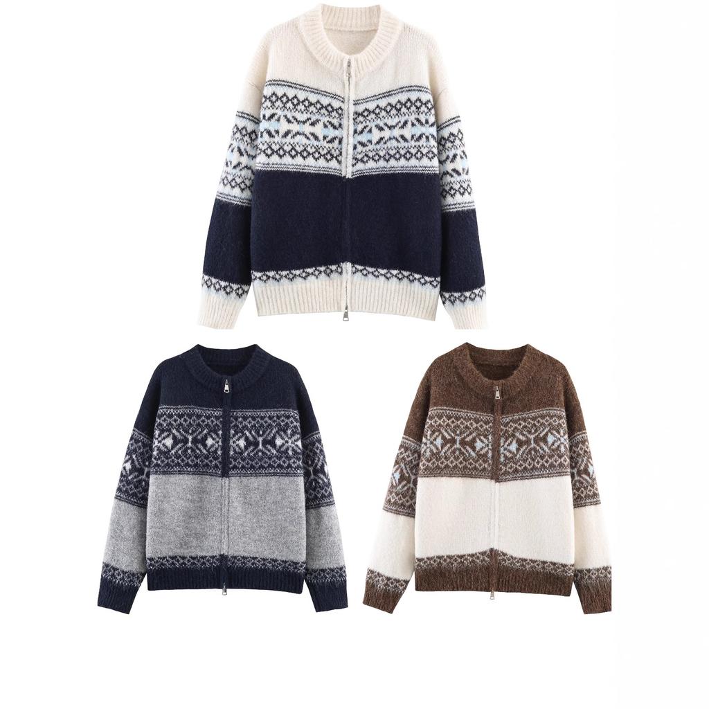 European and American style, new women's clothing, fashionable, versatile, cross-border temperament simple jacquard knitted cardigan