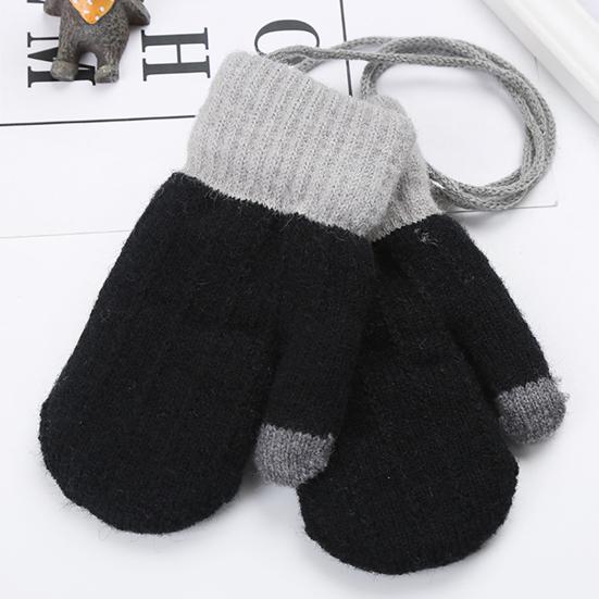 Kids Winter Double Layer Thick Warm Full Finger Stitching Knitted Gloves