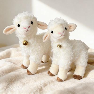 White Lamb Plush Toy Realistic Sheep Wearing A Bell Plush Doll Soft Animal Doll Lifelike Animals Kawai Toy Gifts