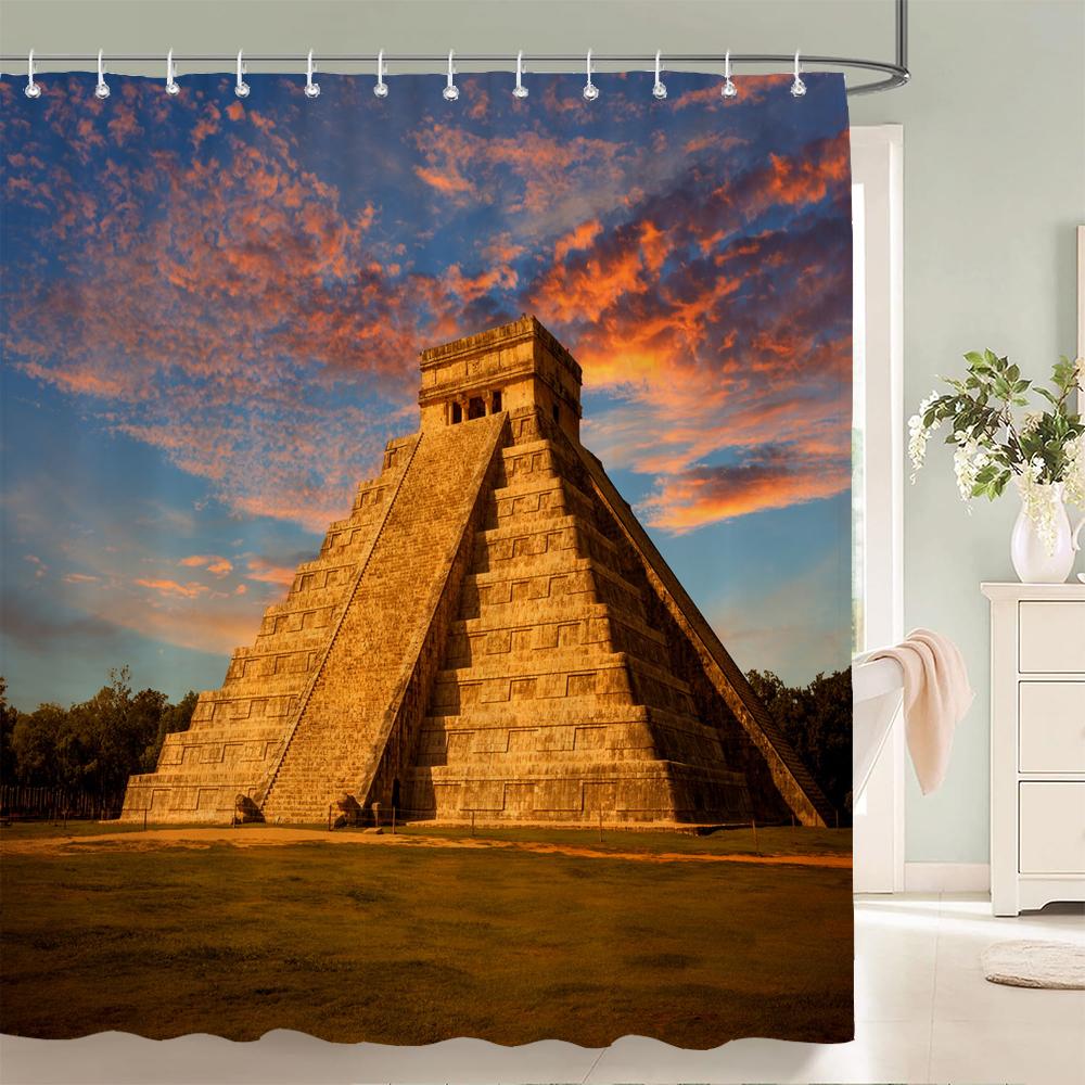 Ancient Egypt Pyramid Scenery Printed Shower Curtain With Hooks Decor Polyester Waterproof Bathroom Curtain 3D Shower Curtains