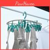 Durable Plastic Oval Shaped Folding Hanging Drying Rack With 32 Clips In Elegant Colors