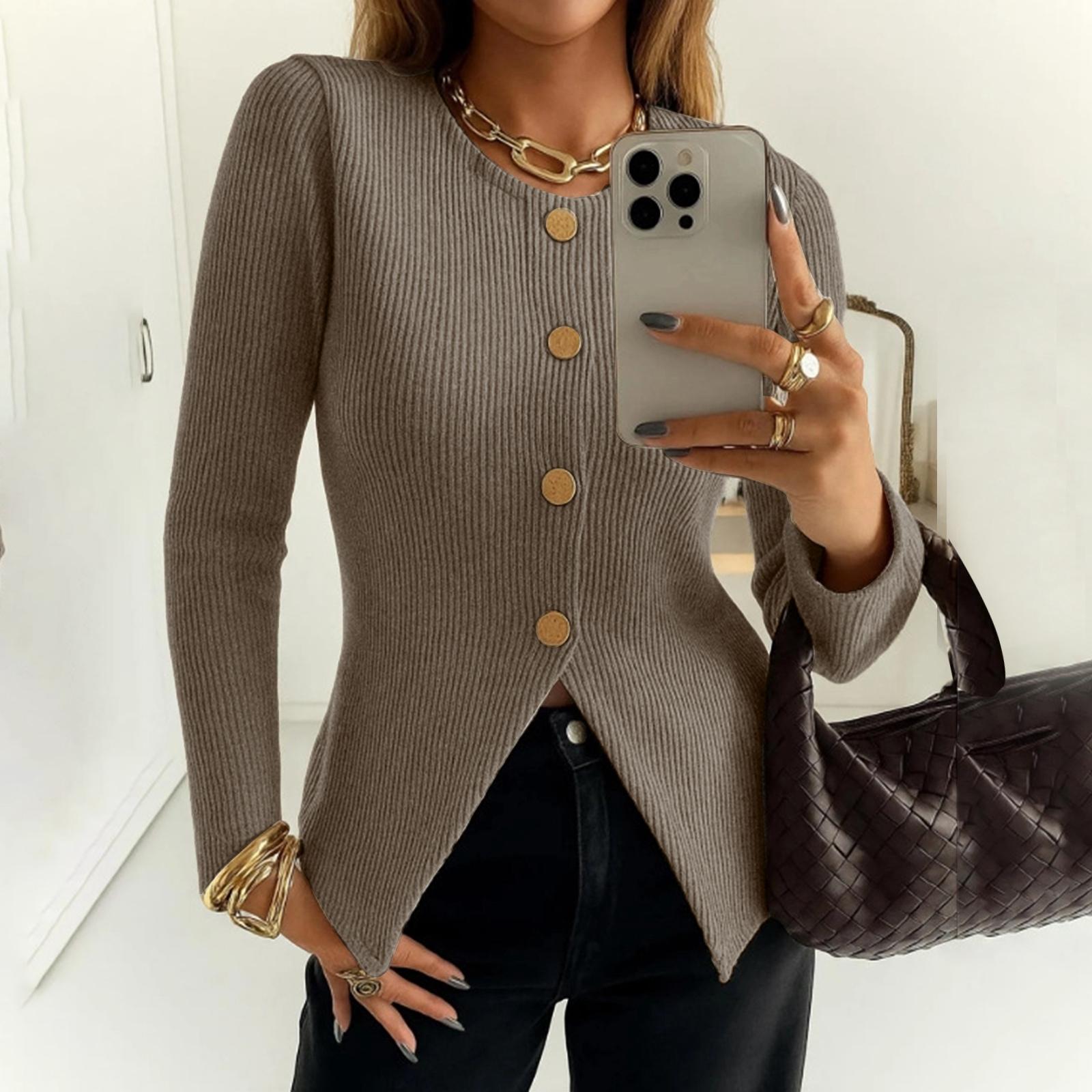 

Женский модный элегантный топ с длинным рукавом для работы и на каждый день L хаки