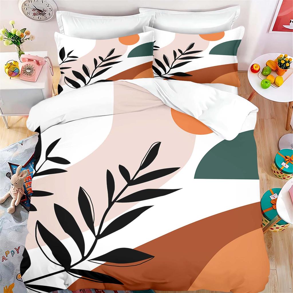 Green Plants Flamingos Anime Bedding Set Duvet Coverpolyester Suitable For Children And Adults 3-Piece Set