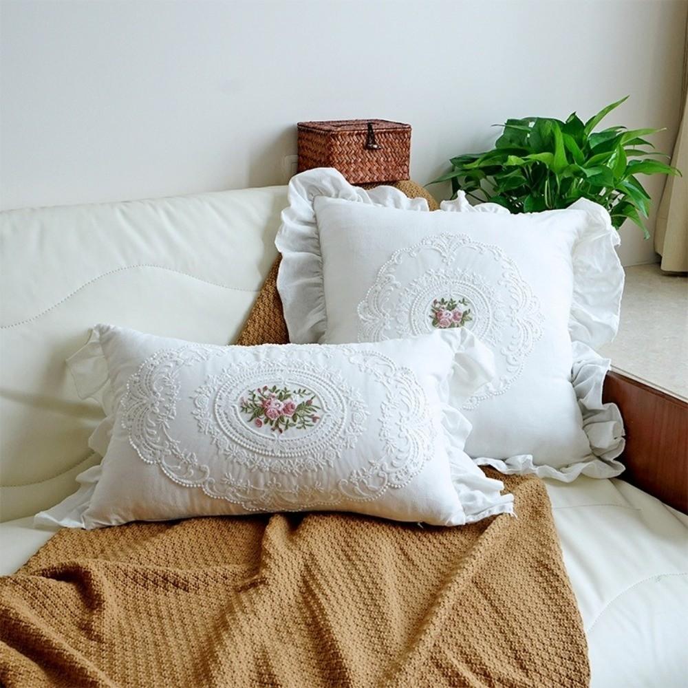 New Embroidered Pillow Cover with Lotus Frill French Lace Cushion Cover Comfortable Washable Soft Pillowcase