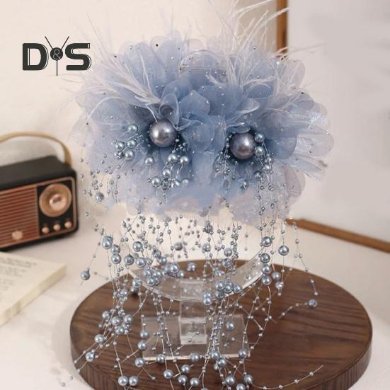 Vlasový dráp Peří Síťovina Příze Květinový dekor Spona do vlasů s umělým perlovým střapcem Zadní část Hlava Sprcha Vlasy Dráp