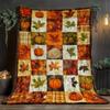 Autumn pumpkin leaf plaid pattern warm flannel blanket seasonal home decoration fall harvest theme cozy bedroom throw blanket