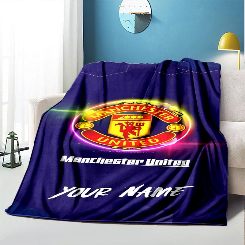 Manchester City FC Pattern Blanket for Home Decoration, Bed, Sofa, Car Travel, Camping, Suitable for All Seasons, Birthday Christmas Gift