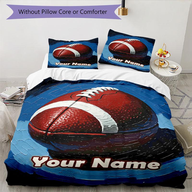 3PC Custom Name Football Art Bedding Set Duvet Cover Closure Includes 1 Duvet Cover & 2 Pillowcases for Bedroom