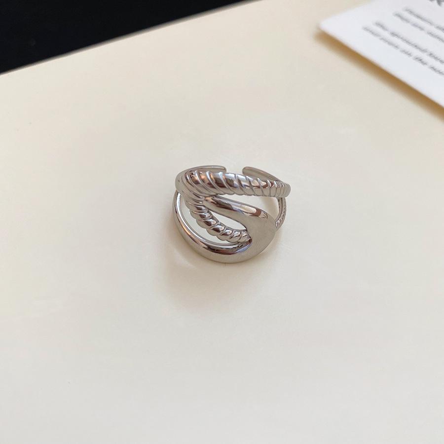 

18K Gold Plated Stainless Steel Cross Texture Open Ring - Luxury Versatile Hand Jewelry