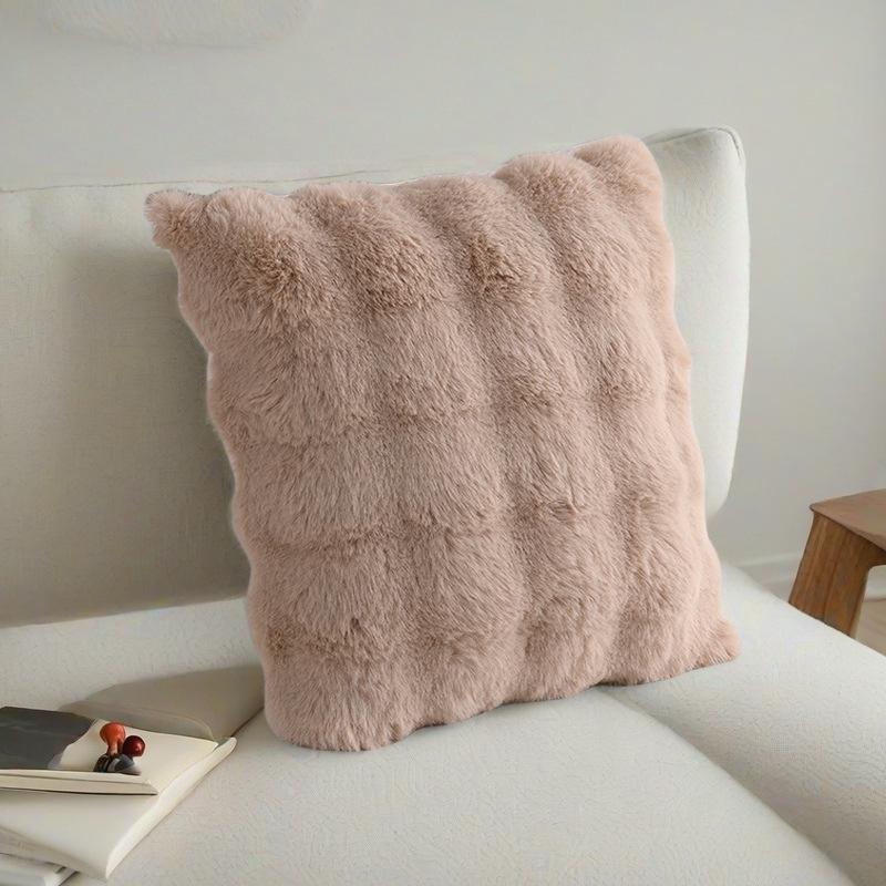 Nordic Modern Rabbit Plush Cushion Cover - Luxury Fur-like Texture, Square Sofa Cushion