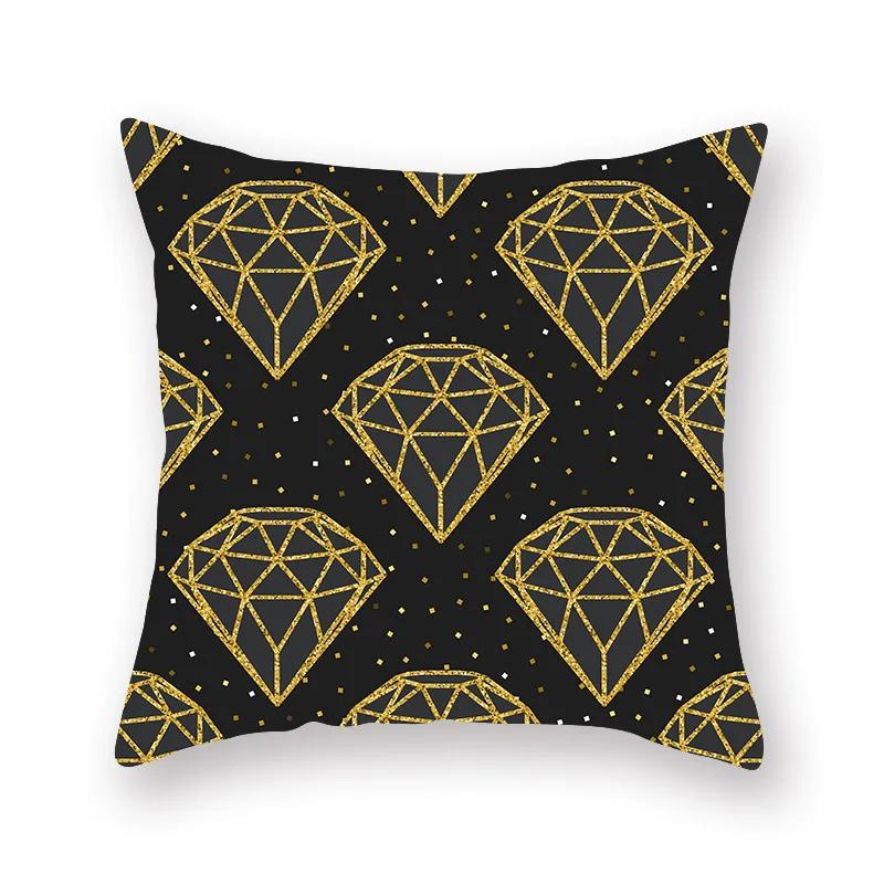 Decorative Throw Pillows Case Polyester Black Gold Geoetric Wave Cushion Cover For Sofa Home Car Bedroom 45X45Cm