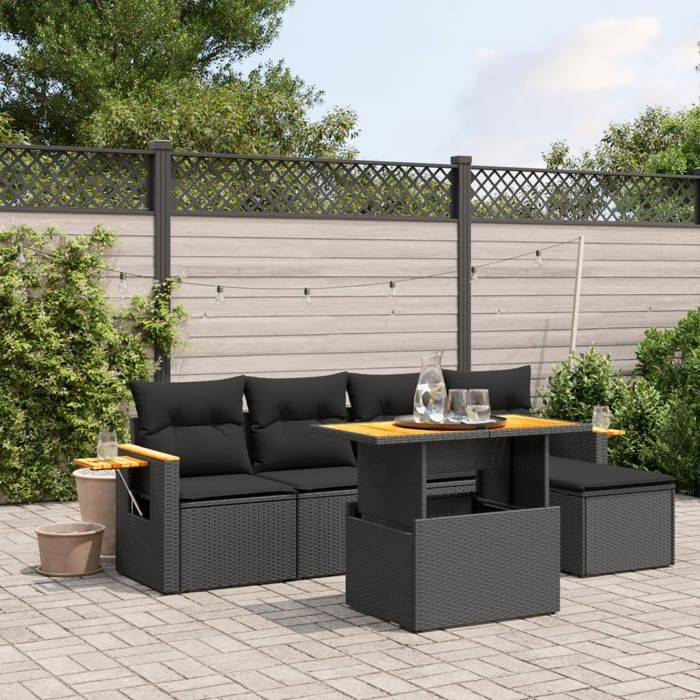 VidaXL Garden Lounge Set with Cushions 6 Pcs, Patio Sofas, Patio Furniture Set, Outdoor Furniture, Black 3273491