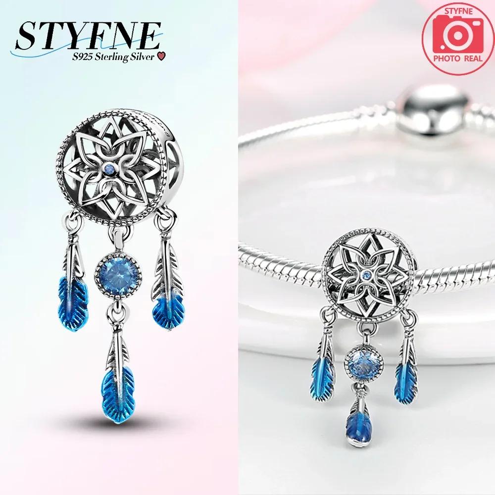 Charm Copper Original Dream Catcher Feather Pendant Purple Colorful Moon Design Bead Fit Bracelet Women Jewelry Diy