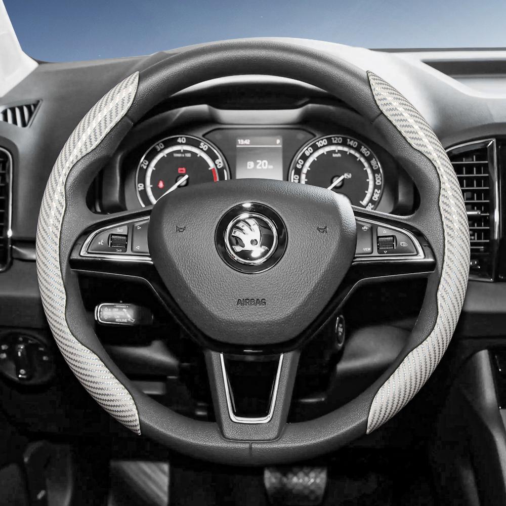 Suitable for Skoda Carbon Fiber Texture Steering Wheel Cover with Segmented Quick-Release Design, Durable, for Octavia Kamiq Fabia Kodiaq Karoq Enyaq