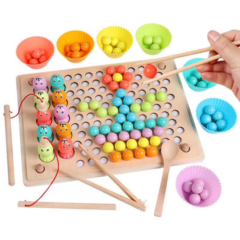 Clip Beads Rainbow Wooden Toys Children Montessori Education Sorting Color Matching Game Fine Motor Training Sensory toy for kid
