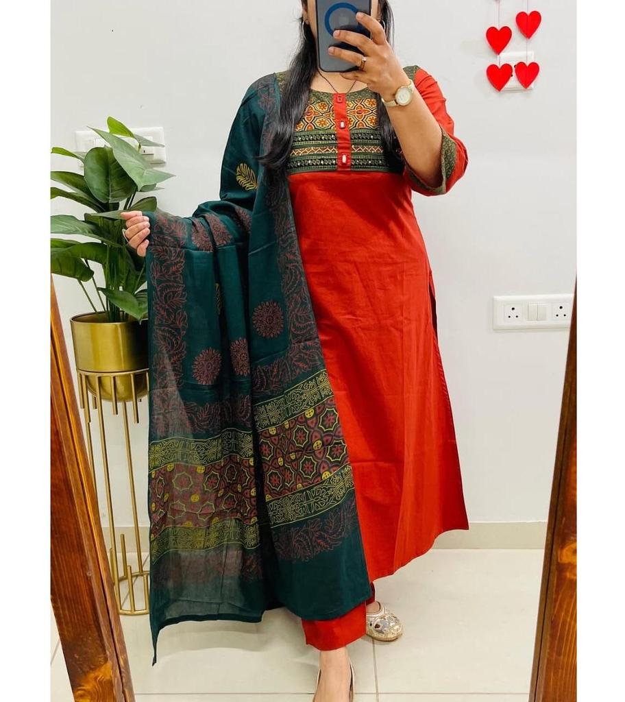 Women Designer Party Wear Kurta Pant Dupatta Set Indian Bollywood Cotton Salwar Suit