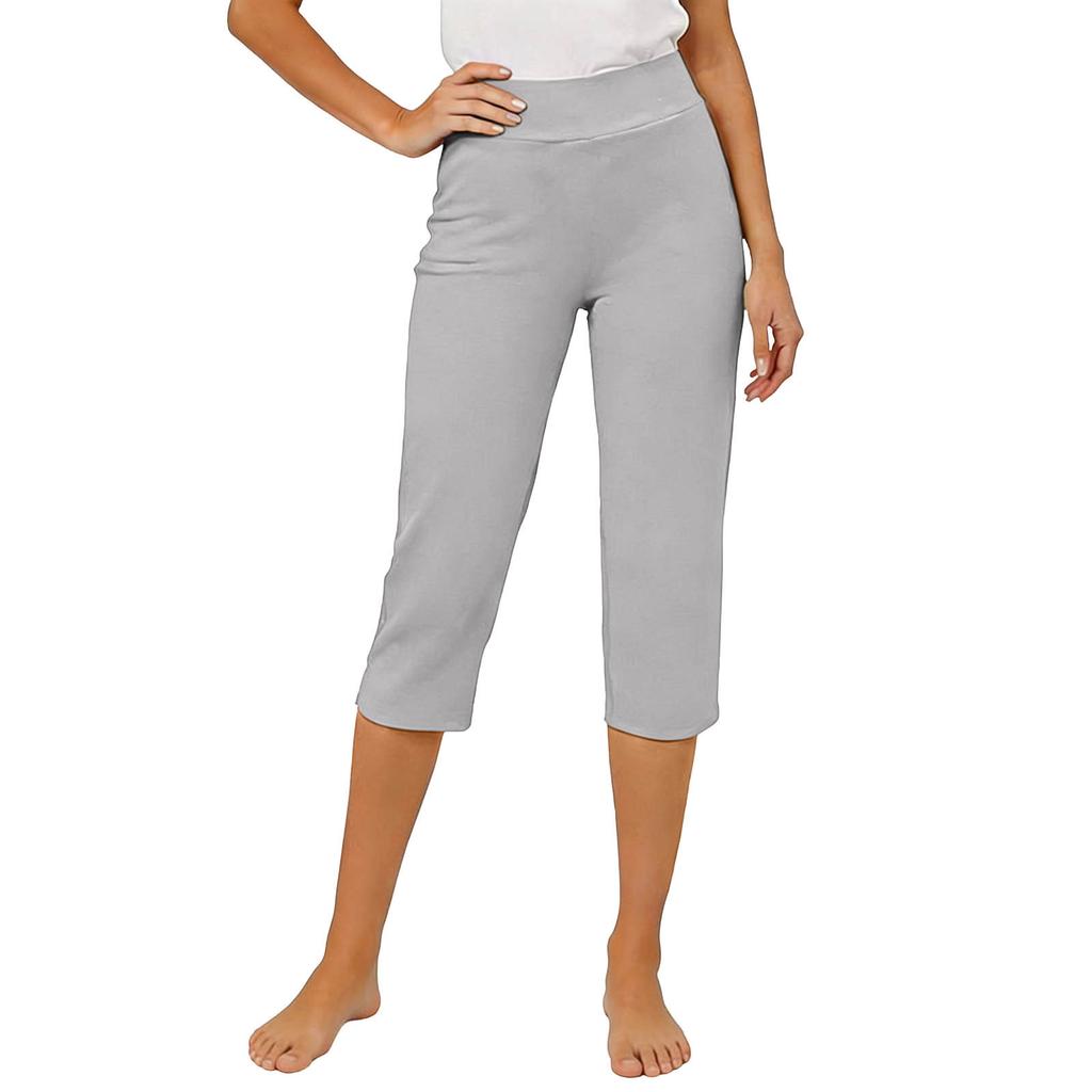 Women’s Stretch Capris High Waist Cropped Yoga Pants with Pockets Elastic Waistband Athletic Fitness Leggings for Workout Gym