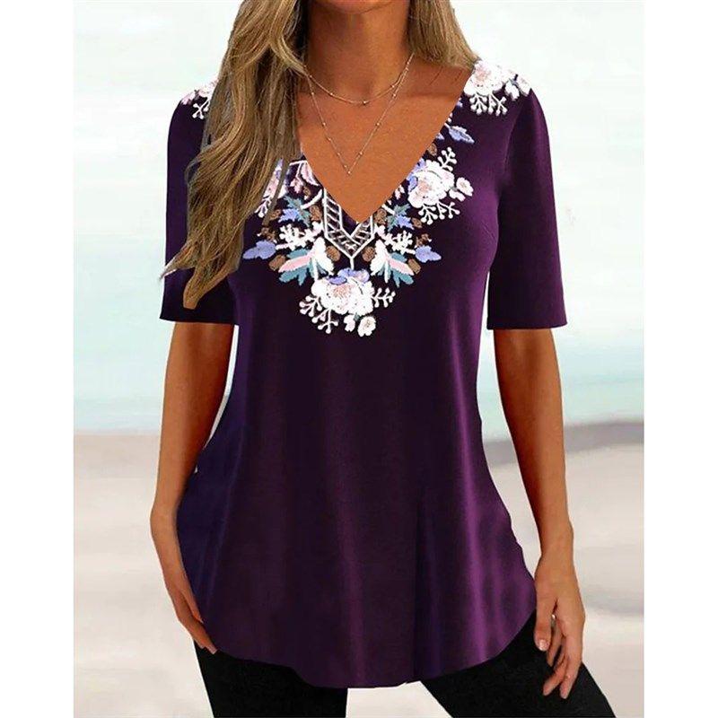 

Новая женская футболка Свободная женская одежда Блузка V-образный вырез Fa K01-HH05454 4XL(4XL)