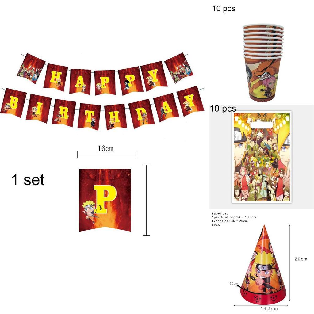Naruto Ninja Birthday Party Decor Supplies Featuring Colorful Balloons And Plates