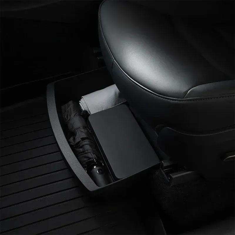 For Tesla Model Y Launch 2025-Up Juniper Under Seat Storage Box TPE Organizer Case Drawer Tray for Modely -2024 Accessories