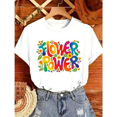 "Flower Power" Vibrant Floral Energy! Colorful Floral Print Women'S Round Neck Short Sleeve T-Shirt