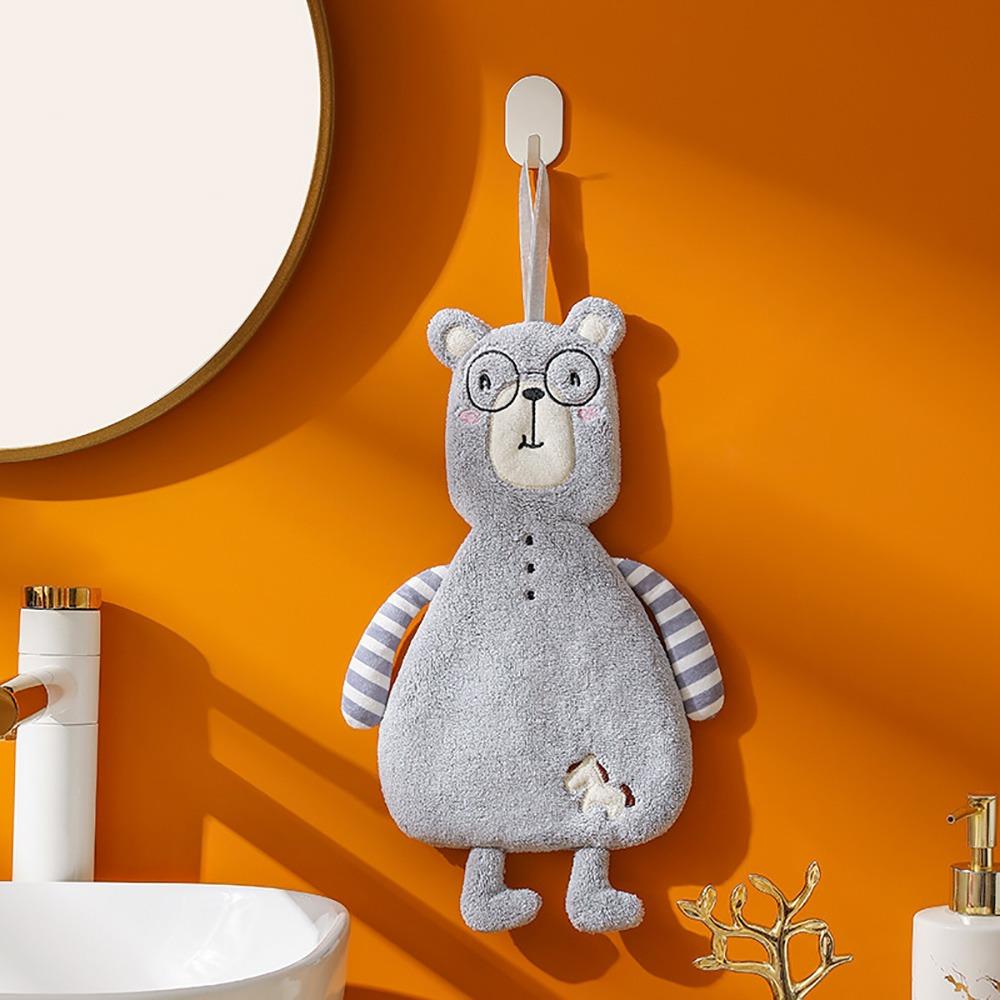 Cartoon Animal Hanging Hand Towels Coral Fleece Bathroom Towel Creative Kitchen Towel  Kitchen