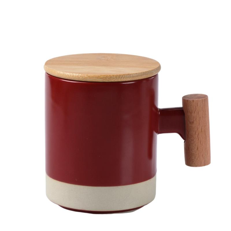 Literary Wood Handle Ceramic Mug Office Tea Cup