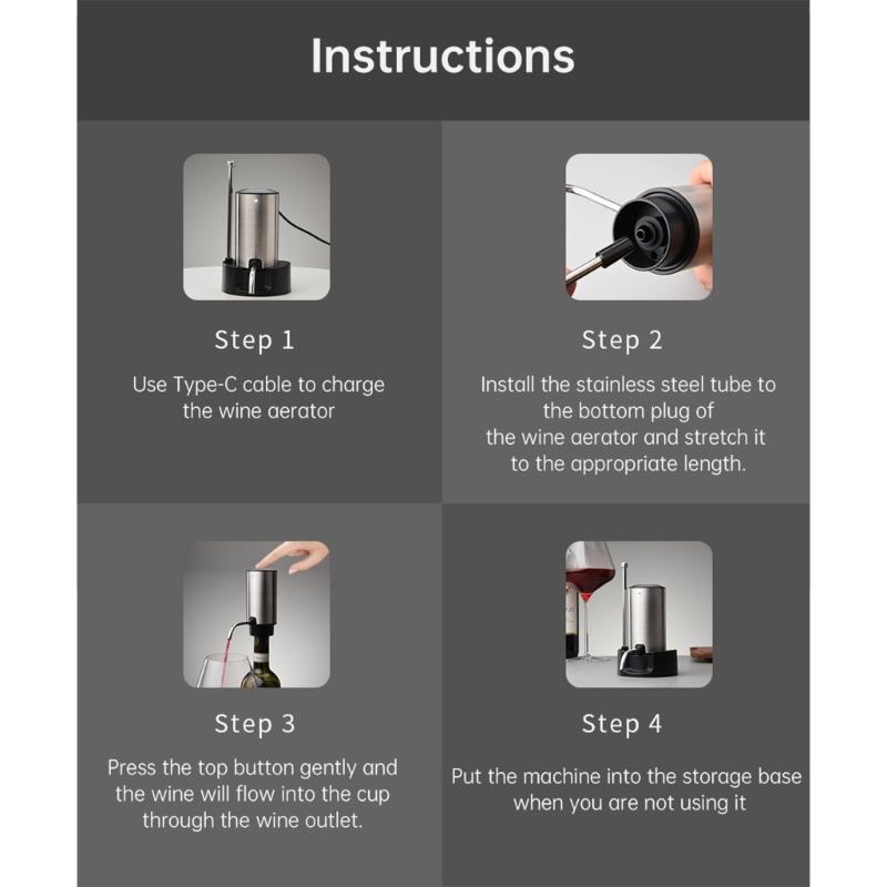 Stainless Steel Wine Dispenser for Convenient and Precise Pouring Rechargeable Wine Aerator Automatic Wine Pourer