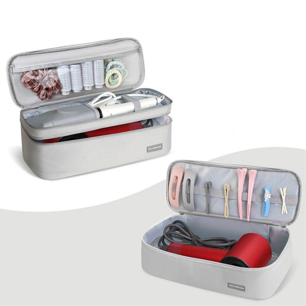 2 Layers Portable Hair Dryer Tote Bag Multi-compartment Large Capacity Curling Iron Carrying Case Handheld Waterproof