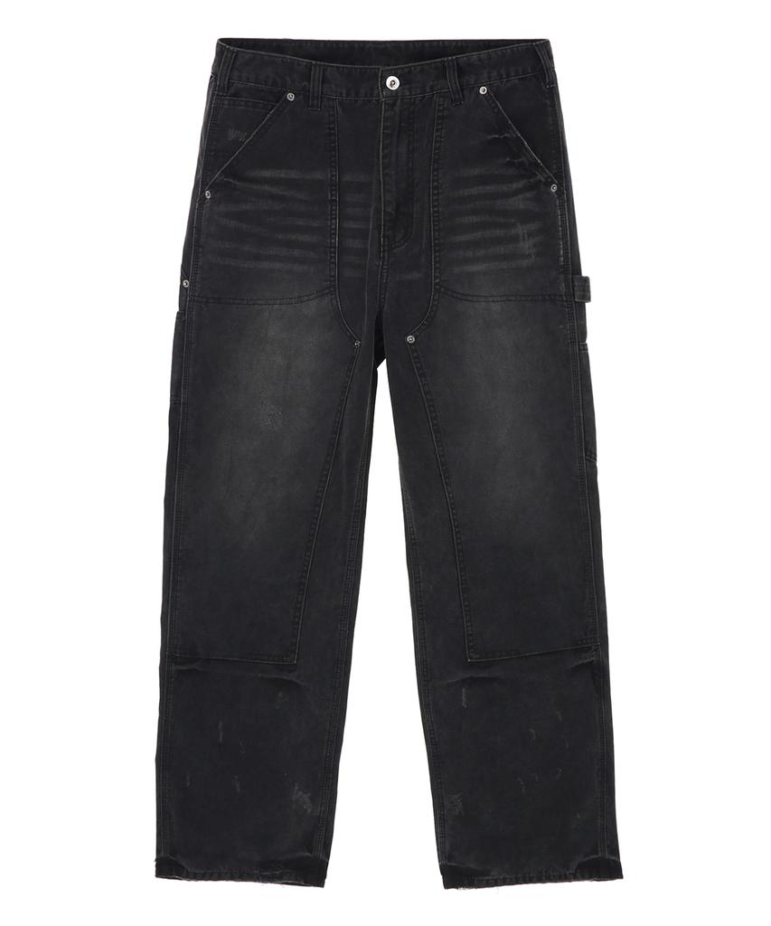IL CORSO Washed Double Knee Carpenter Pants Black