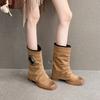 Cowhide Version Retro Suede Versatile Leather Martin Short Boots Women's Autumn New Niche Metal Buckle Western Cowboy Boots
