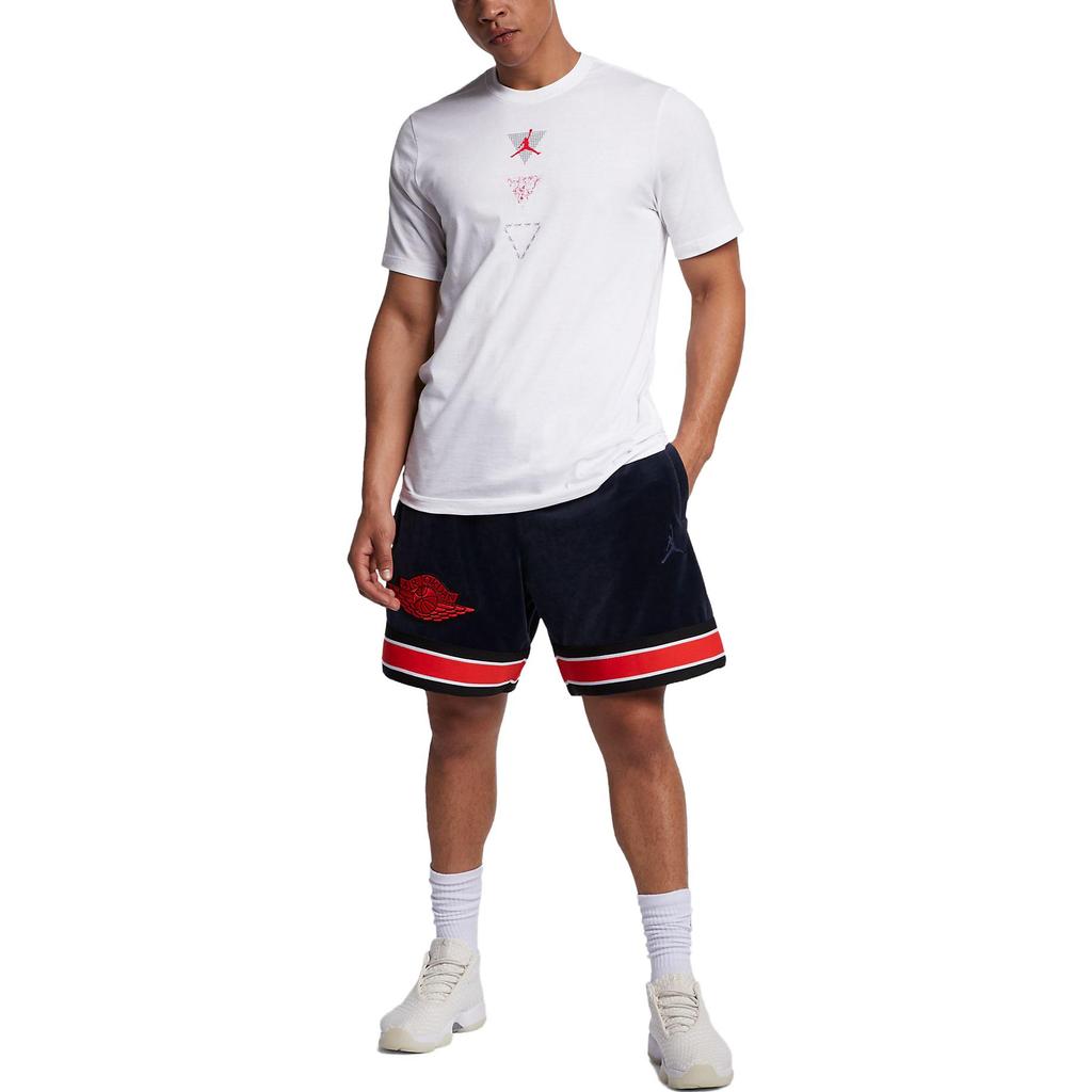 Jordan Legacy AJ4 Logo Print Knit Round Neck Short Sleeve T-shirt Men Tops White BV5461-100