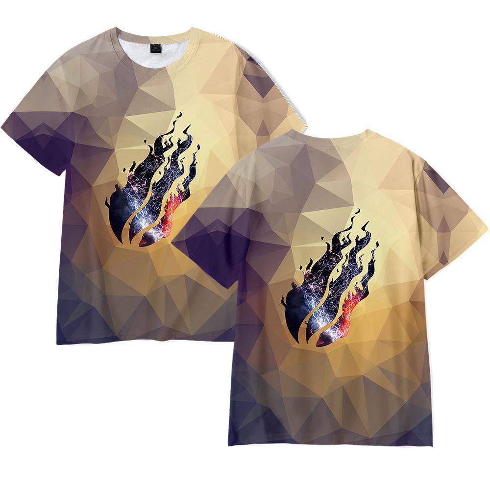 ETST37 Nieuw Zomer Prestonplayz Vlam Kleur Bedrukt T-shirt Ronde Hals Pullover Korte Mouw voor Volwassenen en Kinderen 130