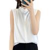 Elegant Satin Stand Collar Sleeveless Layered Shirt for Women