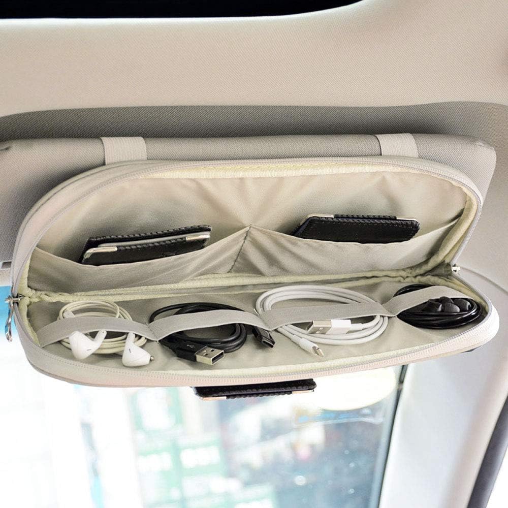 Da By Car Sun Visor Organizer, Multi-Pocket Visor Organizer Storage Pouch For Cars, SUVs & Trucks With Double Zippers, Elastic Bands & Glasses Clip -