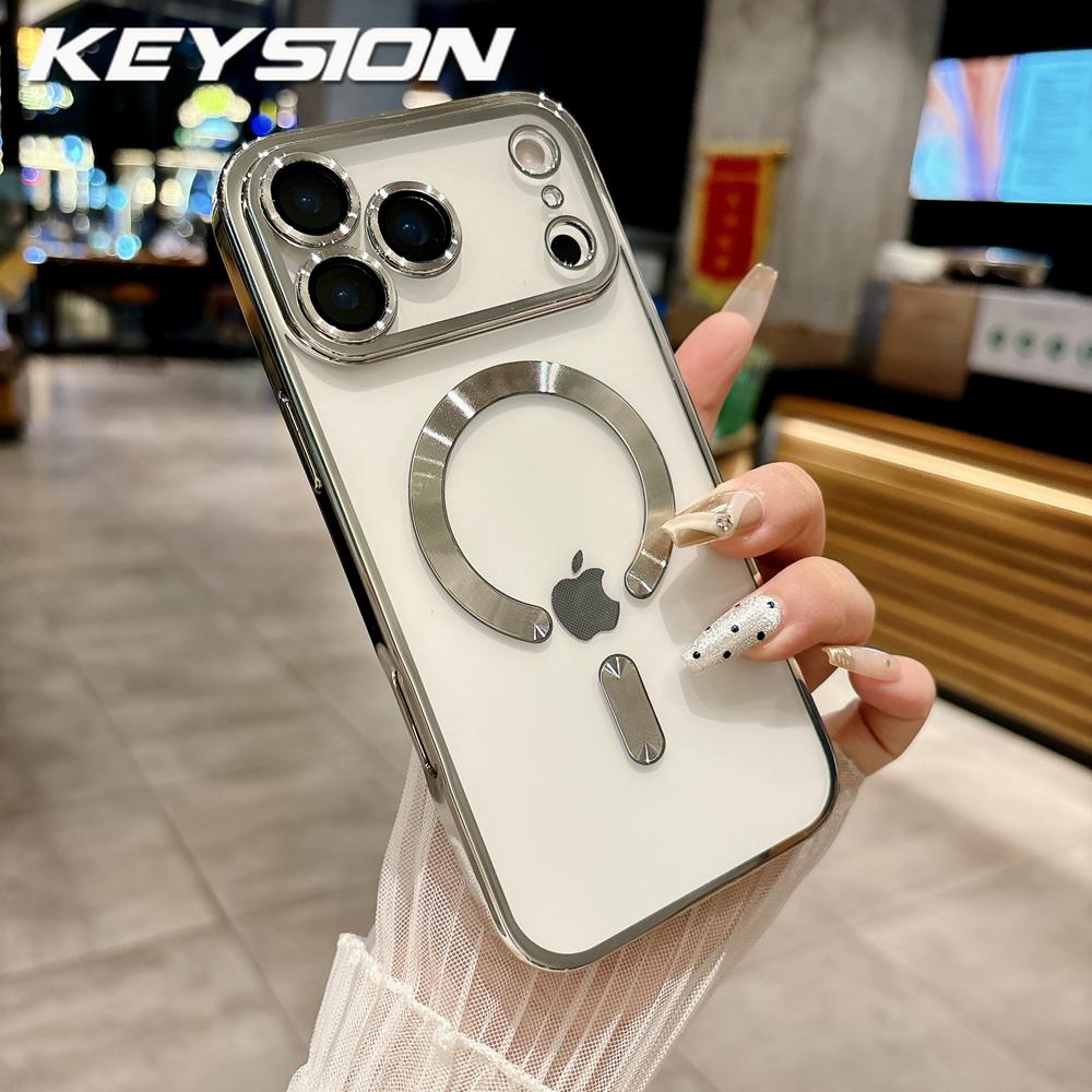 KEYSION Magnetic Plating Case for MagSafe for iPhone 17 Pro Max 17Air Transparent TPU Shockproof Phone Cover With Lens Protector