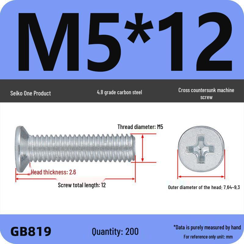 GB819 Zinc-Plated Carbon Steel Phillips Countersunk Screws: M2-M10