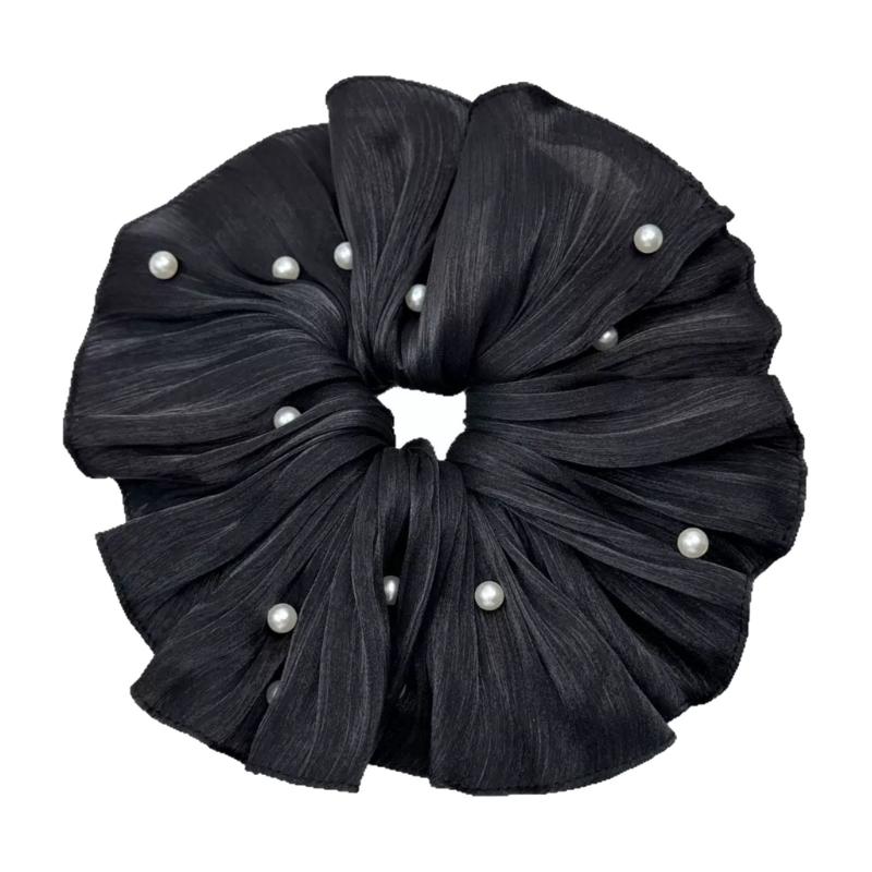 Übergroße Haargummis mit plissiertem Mesh und Perlendetail, Zopfgummi, modische Haaraccessoires für den täglichen Gebrauch